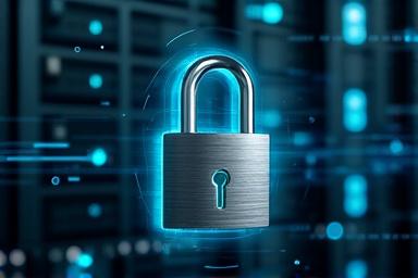 Digital padlock on network server rack